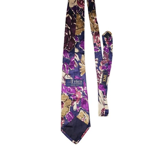 XMI Peter's clothiers‎ Silk Tie floral print purple Vintage - Picture 2 of 7